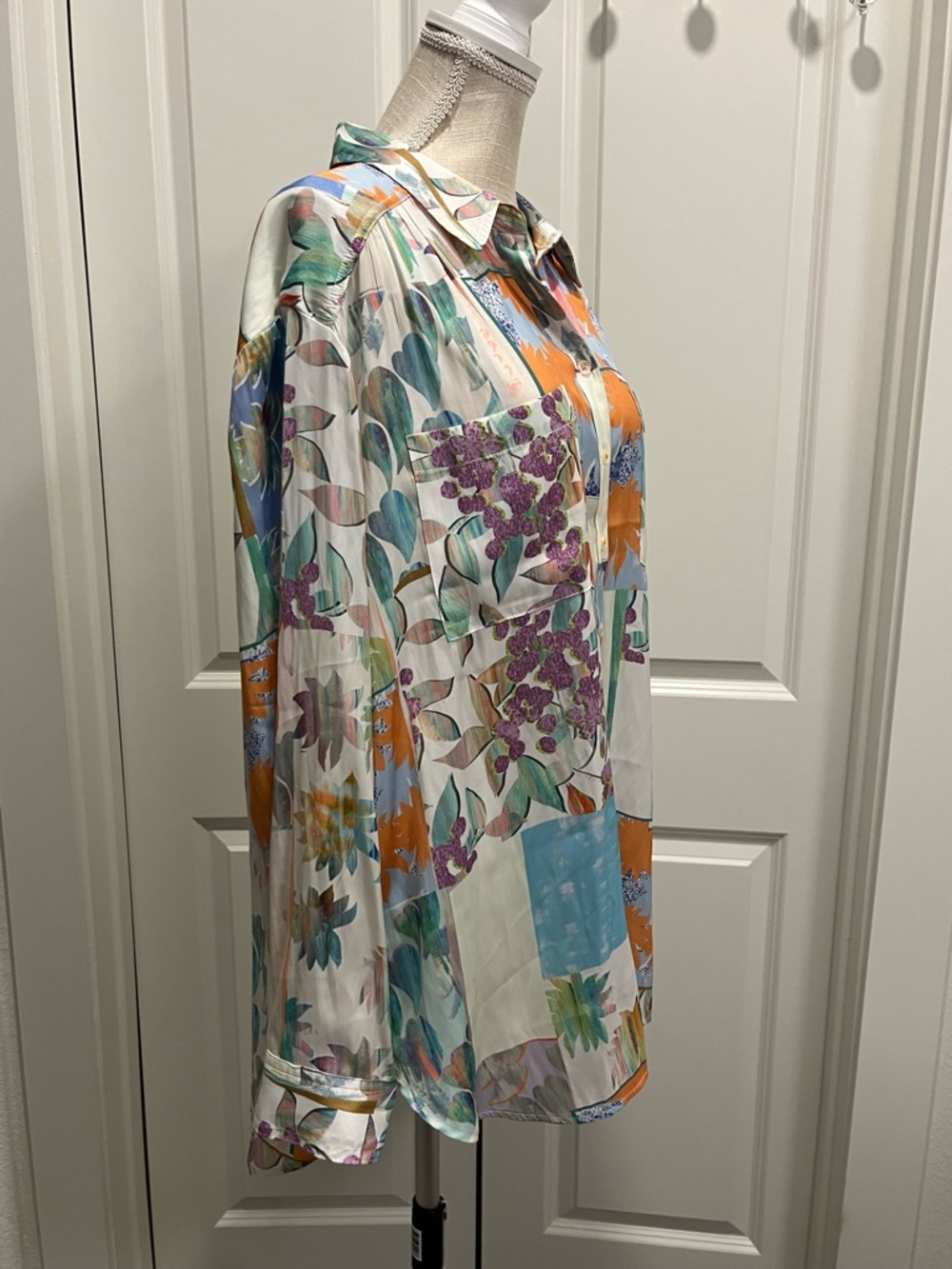 by Anthropologie Relaxed Long Sleeve Floral Button Shirt Size XL Tunic Career - Picture 4 of 14